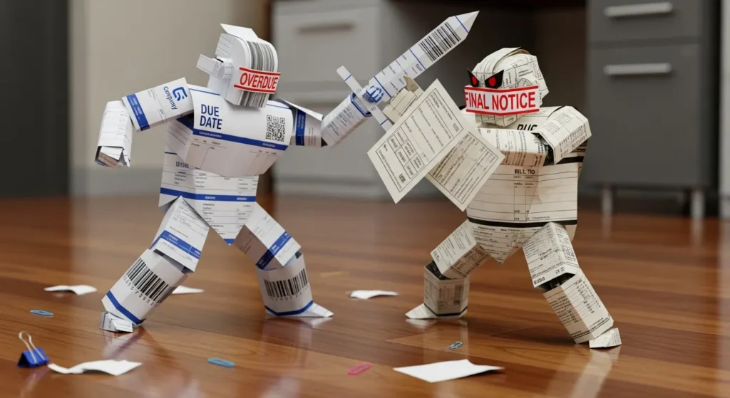 Complete Guide to AI-Powered Invoice Management for Small Businesses 7 Two robot invoices fighting with each other