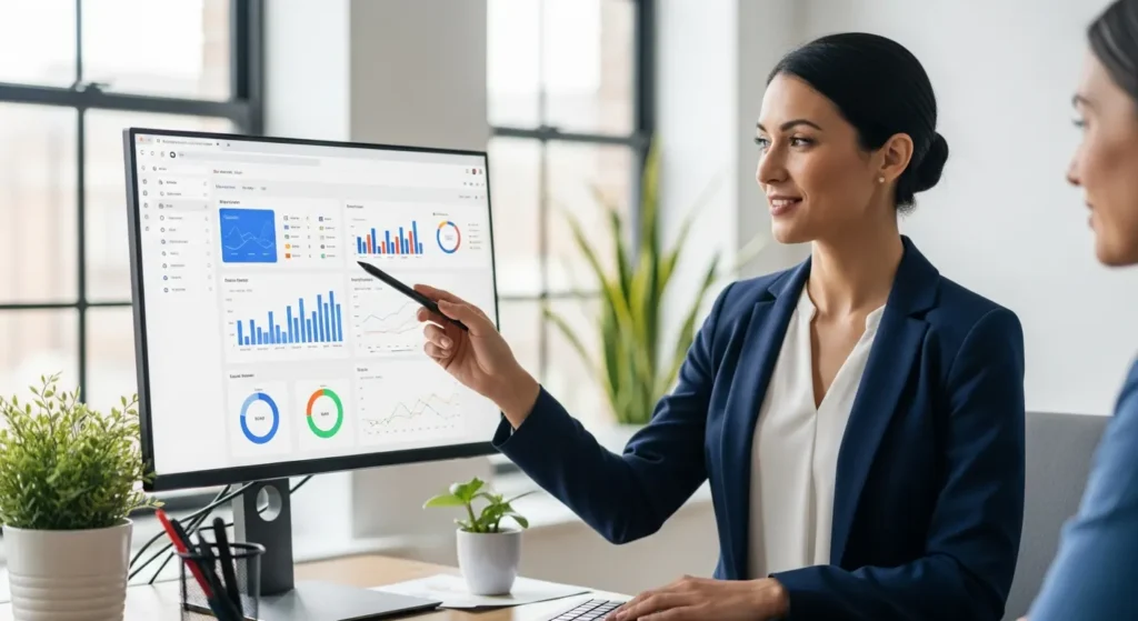 A female manager implementing a CRM system for her business