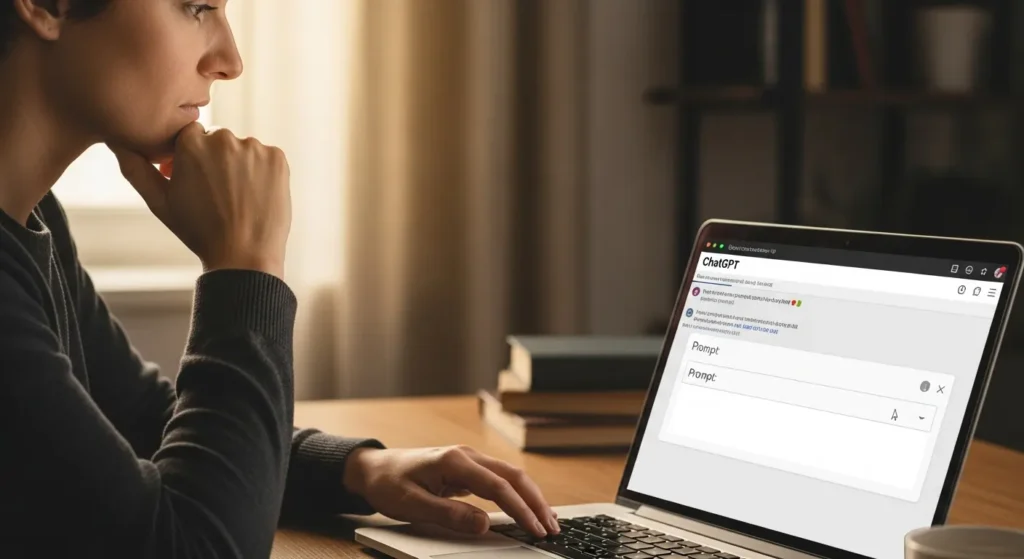How to Use AI for Content Creation: A Complete Beginner's Guide 8 A person thinking about what to write on ChatGPT prompt section