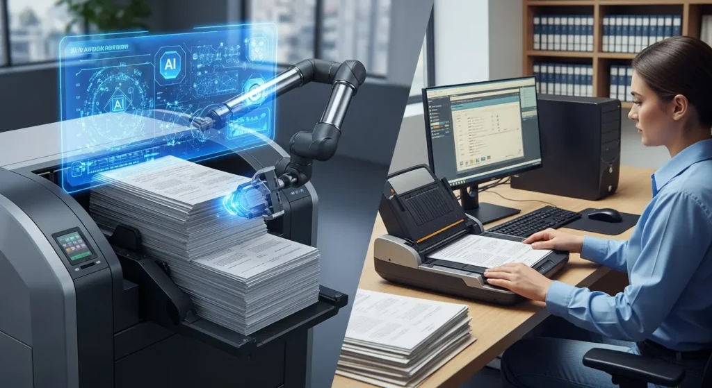 A scanner using AI to scan pages vs a human