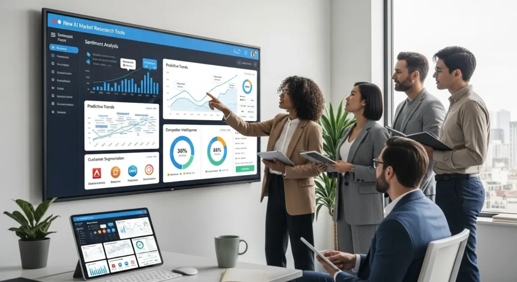AI market research tools in conference room