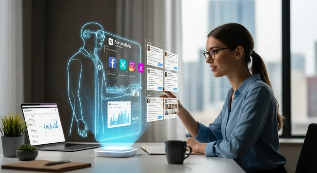 Using AI to Brainstorm Content Ideas When You Have Writer's Block 8 An AI system helping with social media management