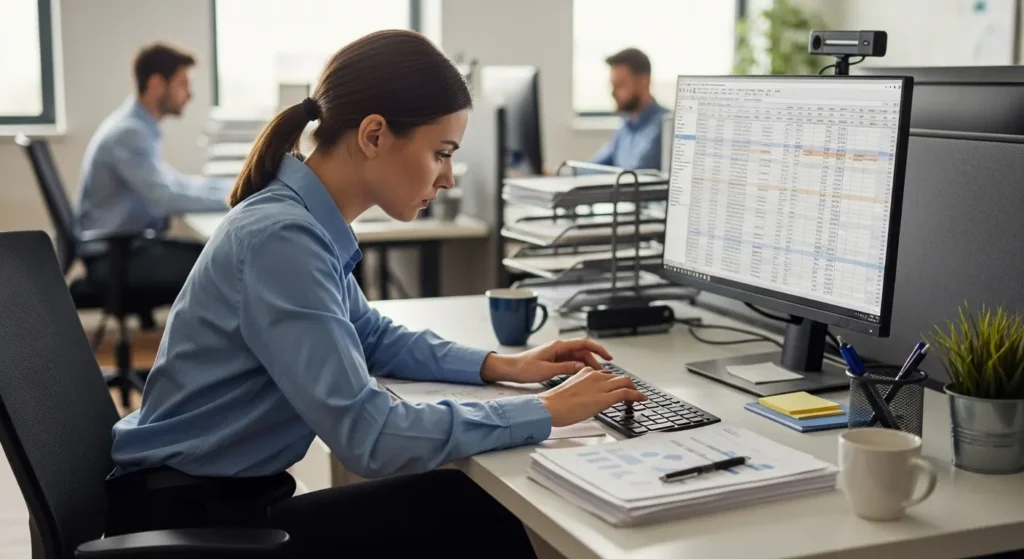 An employee trying to enter data manually on a computer