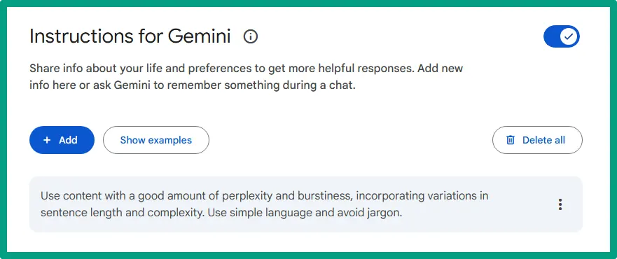 Custom instructions for Gemini AI tool