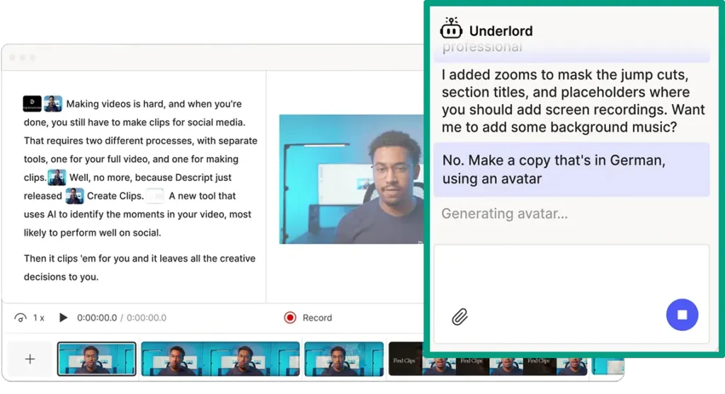 Descript AI Visual and Audio content creation tool