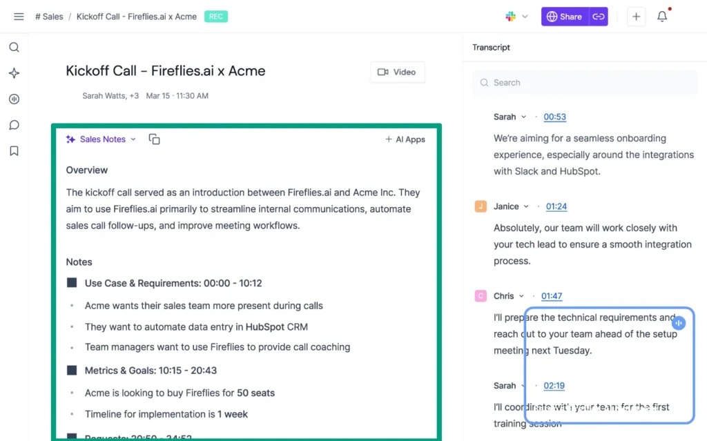 Fireflies AI note taking - Meeting Summarizer