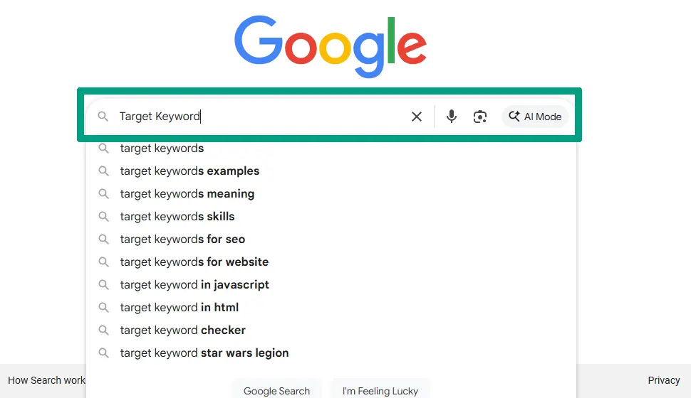 Googling target keyword in the searchbar