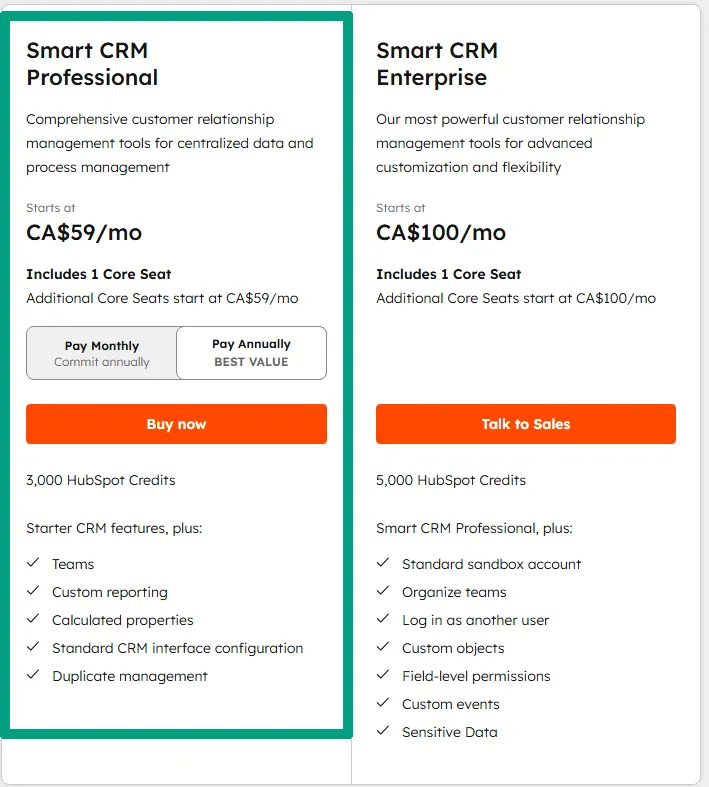 HubSpot CRM pricing
