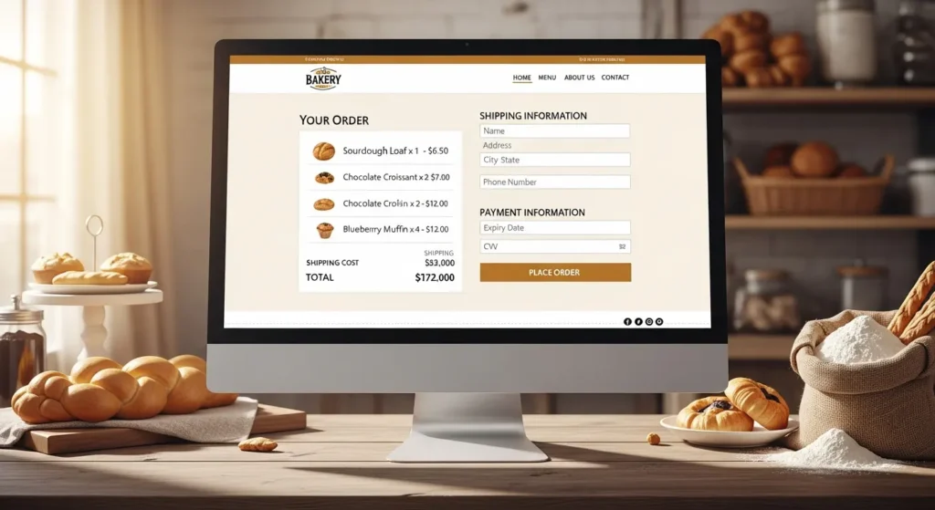 The checkout process of a bakery website