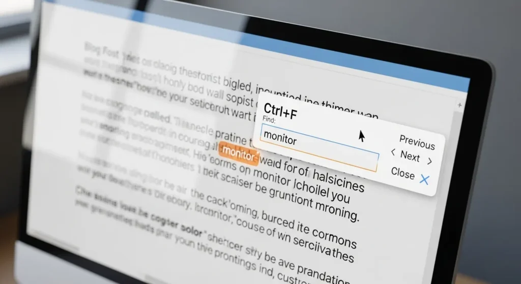Using search Ctrl F to find a word on a monitor