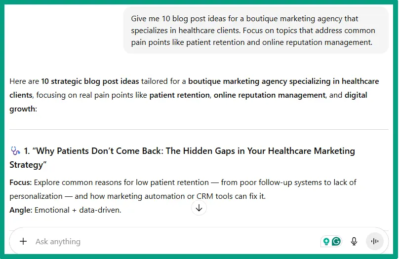 Using AI to Brainstorm Content Ideas When You Have Writer's Block 3 using chatgpt to generate blog post ideas
