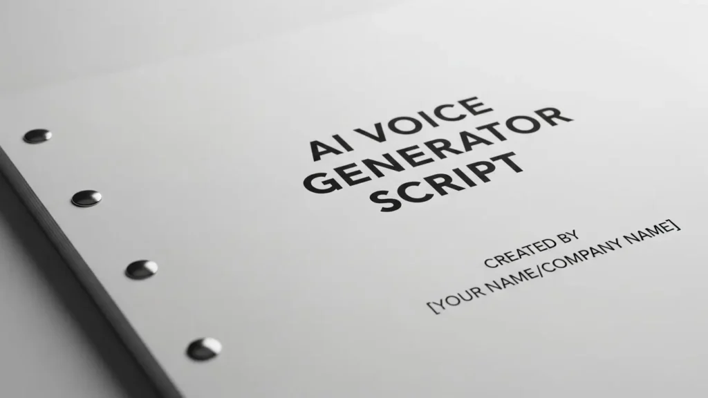 A a script with the headline of AI Voice Generator Script written on the cover