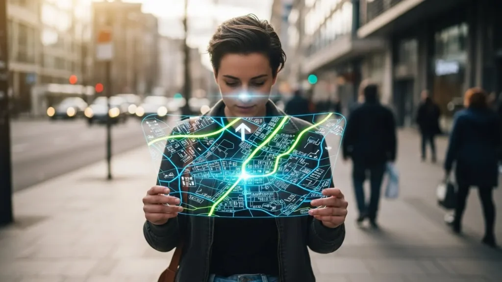 A person uses a GPS to navigate the way