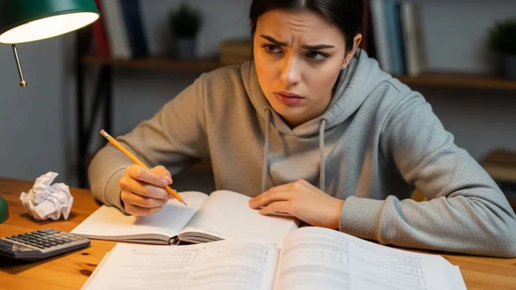 A student solving a math problem with difficulty