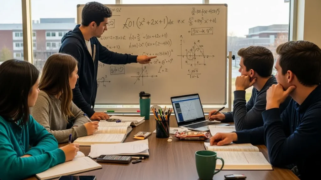 A study group of students learning math together