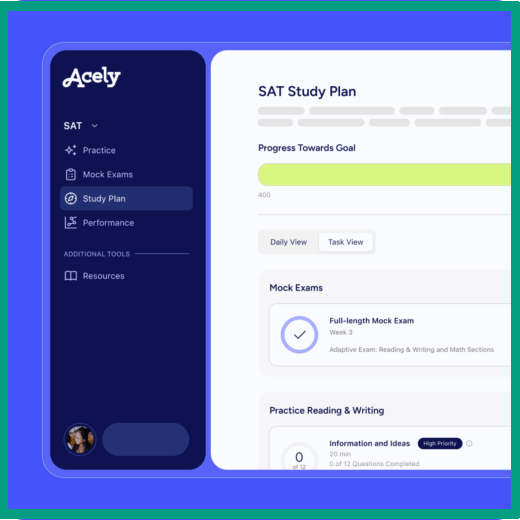 Acely AI test prep tool features
