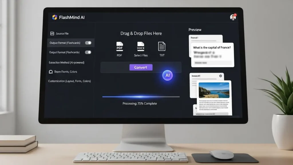 An AI software that converts digital files into flashcards