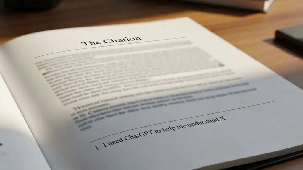 An essay footnote that says I used ChatGPT to help me understand X - with the title of The Citation