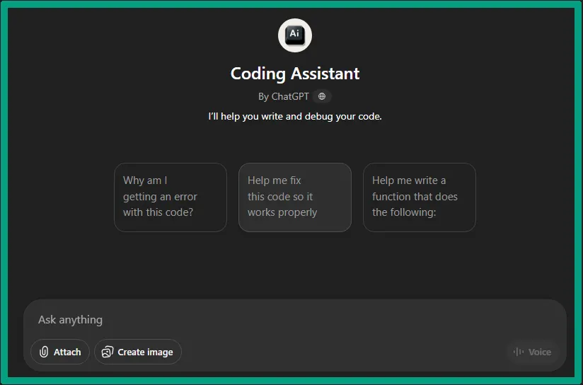 Chatgpt AI code for programmers features