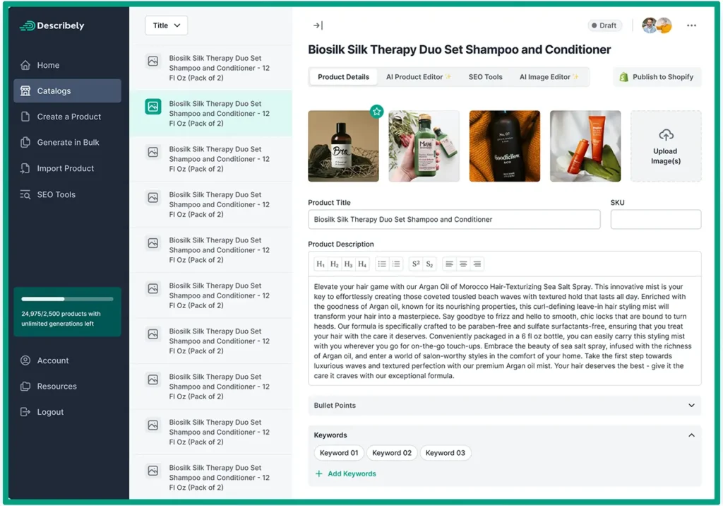 Copysmith AI product content description features