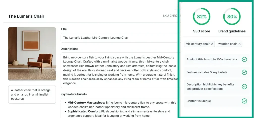 Hypotenuse AI e-commerce product description features