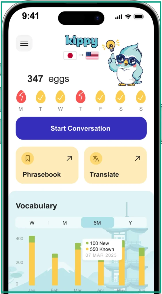 Kippy AI language learning app features