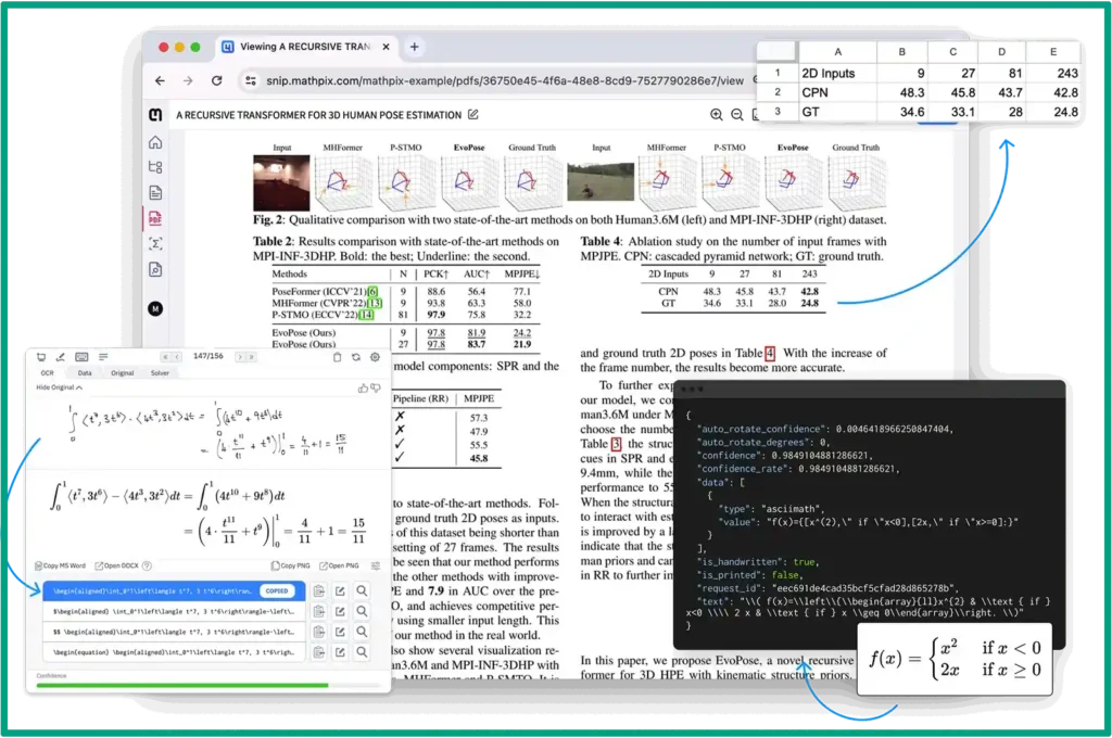 Mathpix Snip math document conversion tool features