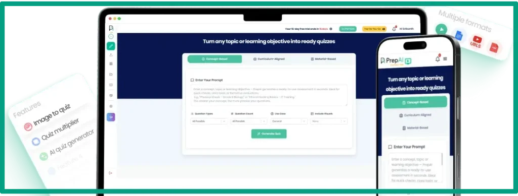 PrepAI - AI quiz generator tool features