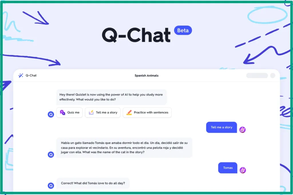Quizlet q-chat AI tool for education features