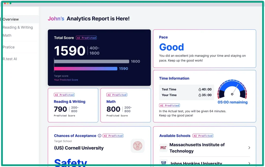 Rtest AI test prep features