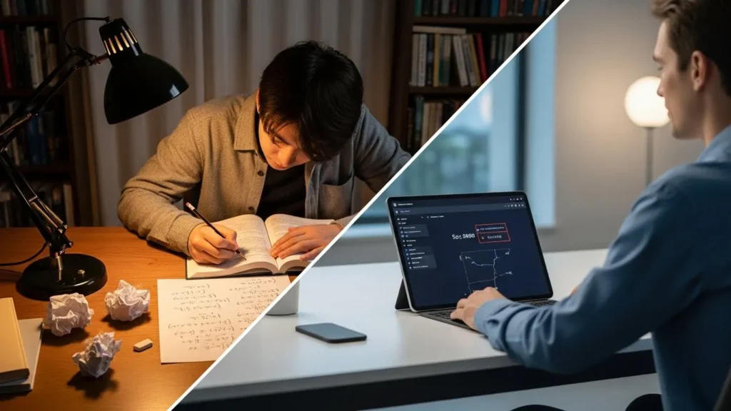 The traditional way to solve a math problem vs getting help from AI